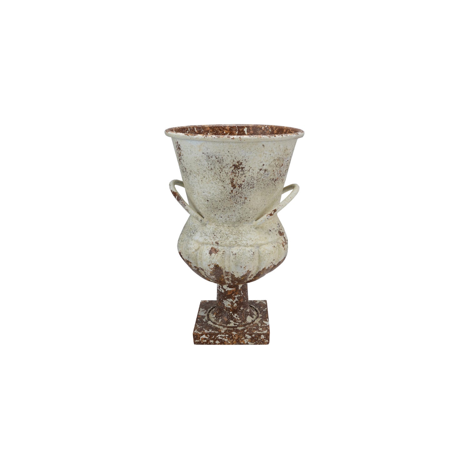 Metal Urn, Distressed Finish, Cream Color (Each One Will Vary)