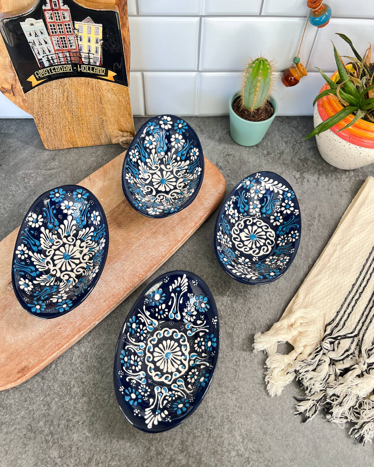 Ocean Color Ceramic Bowls, Mediterranean Design Bowl, Serving Bowl