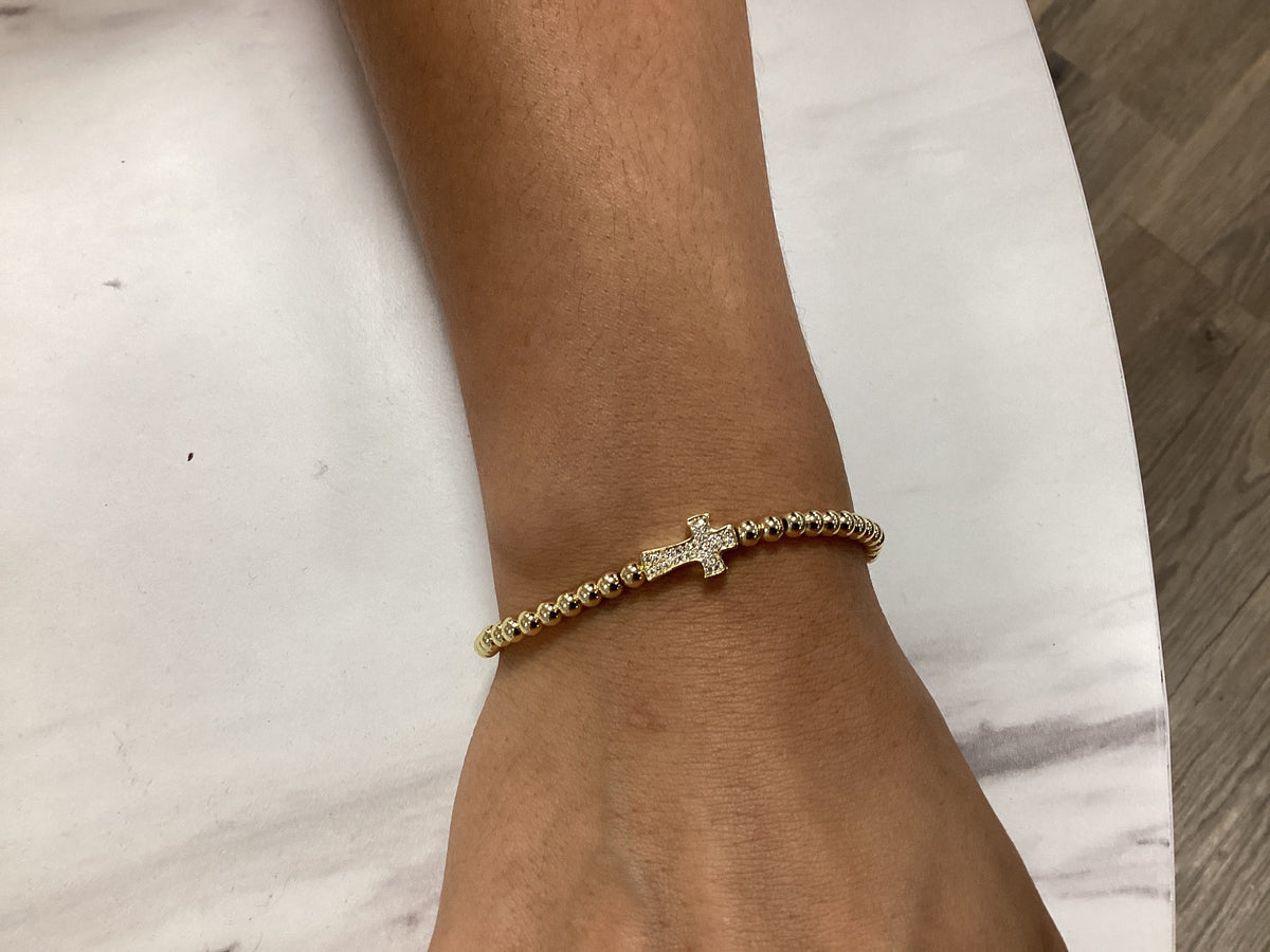 4mm Gold Ball With Cross Bracelet