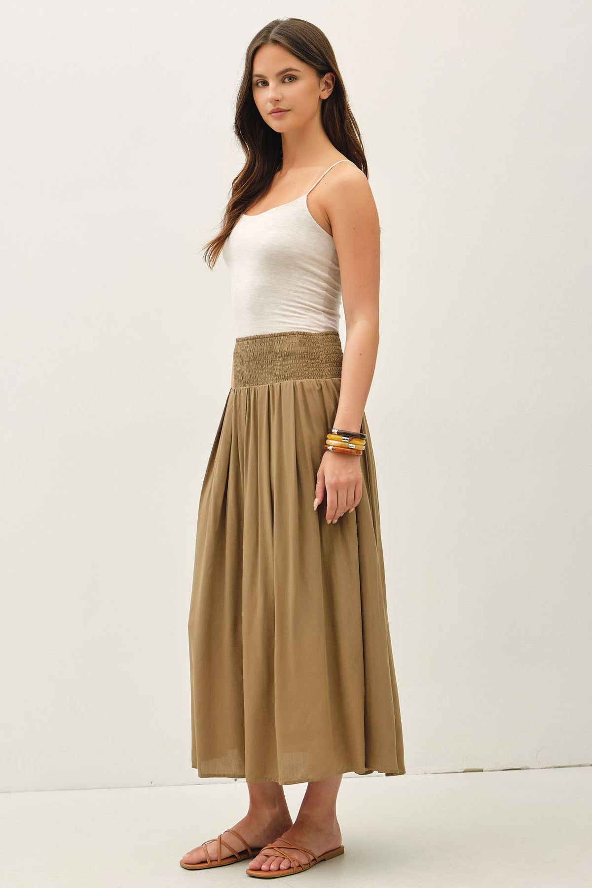SMOCKED WAIST CIRCLE FULL SKIRT