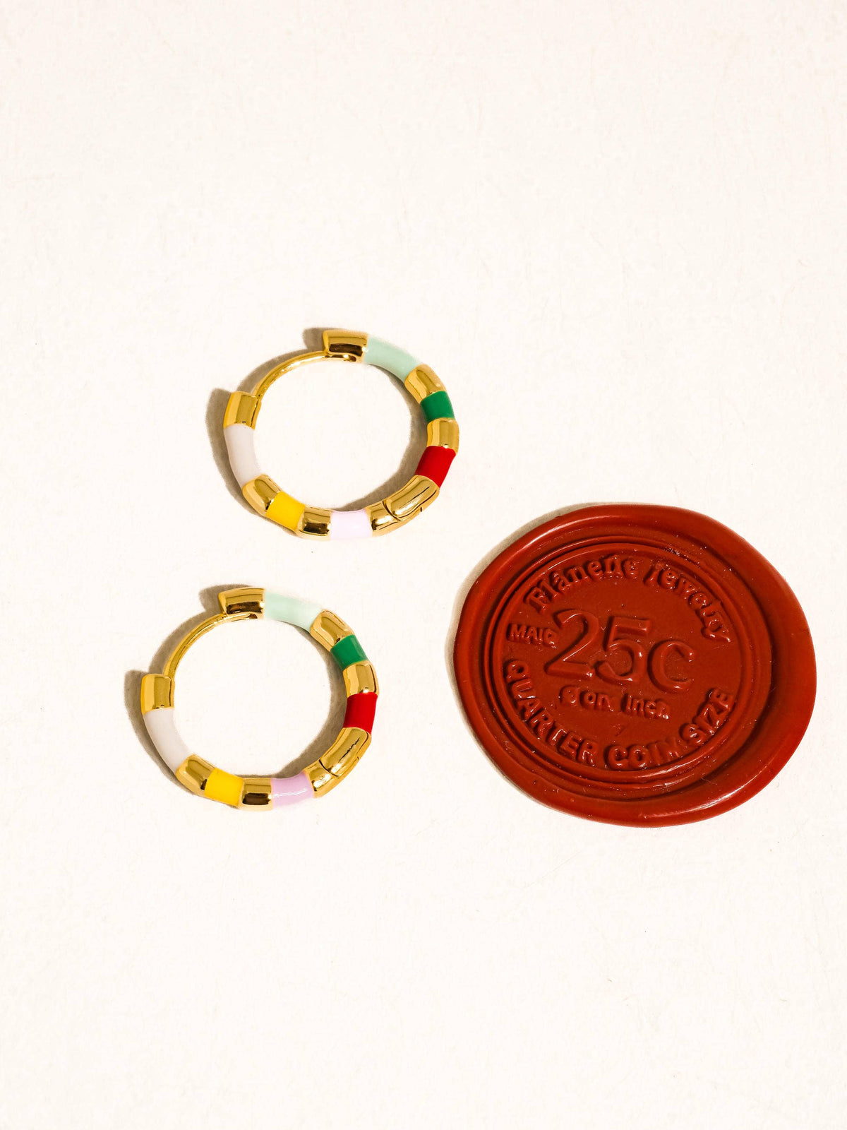Avielle 18K Gold Vintage Enamel Hoop Earring. Each Sold Separately.