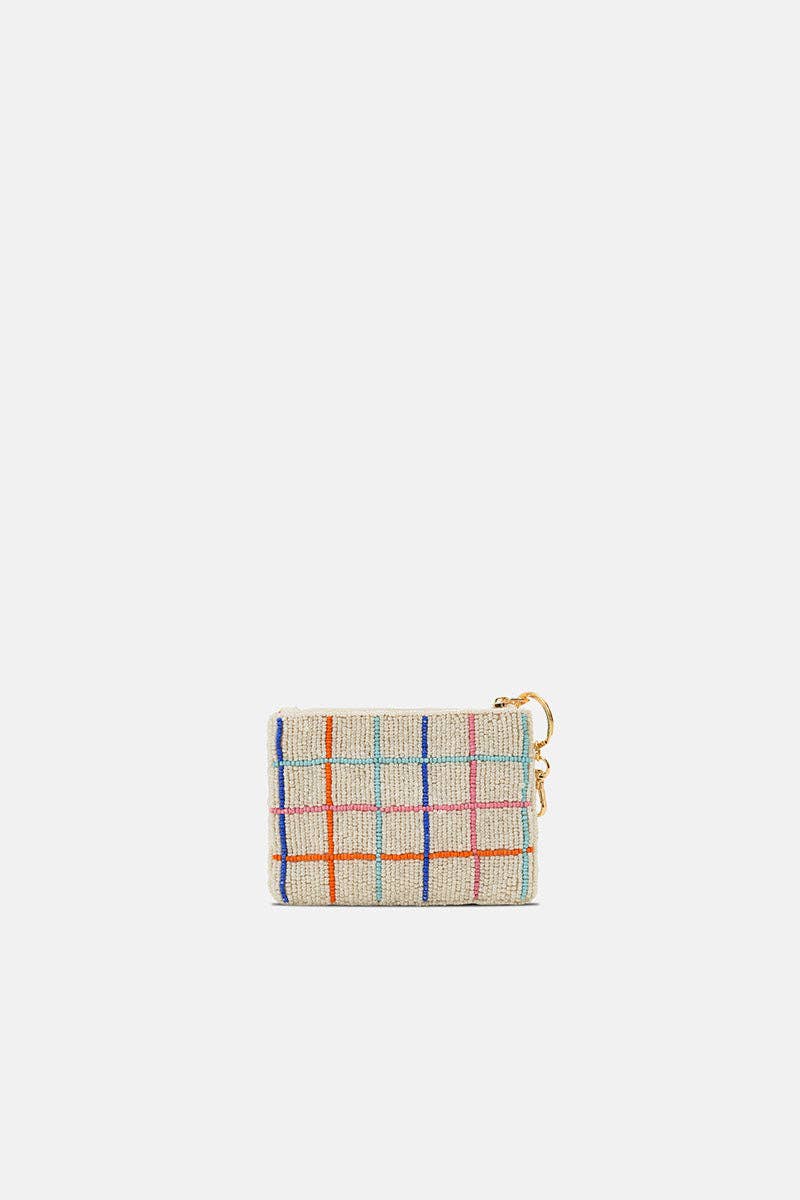 Citrus Lemon Grid  Beaded Coin Pouch