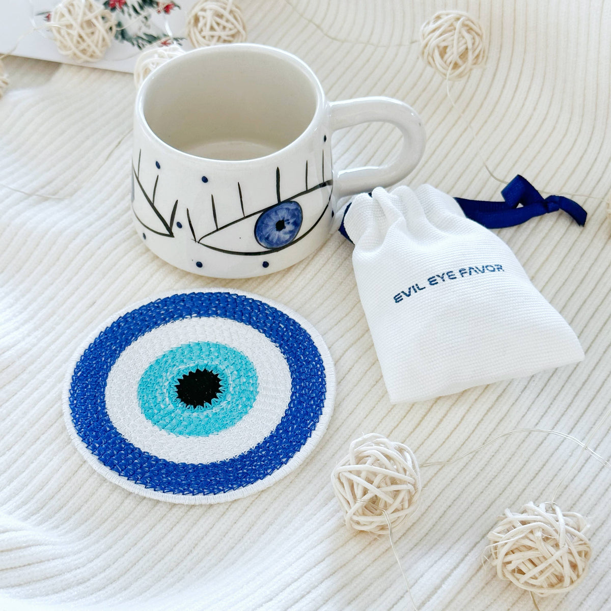 Handmade Evil Eye Coffee Mug, Hygee Self Care Gift