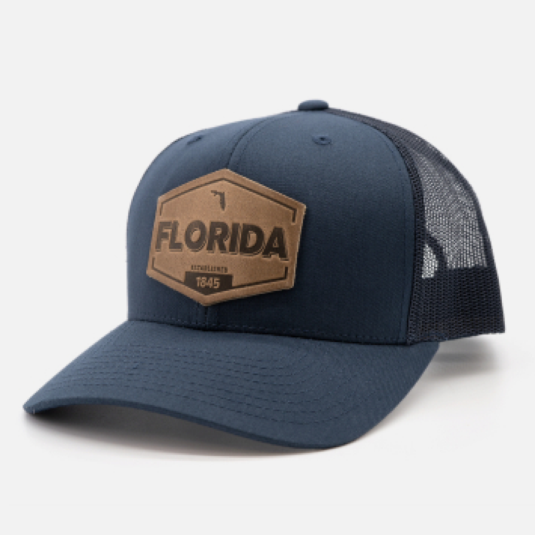 Florida Established Hat | Leather Patch Trucker Hat