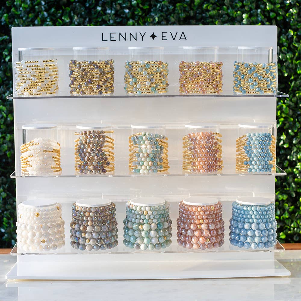 Gilded Gold Beaded Bracelets-Row,Aquamarine