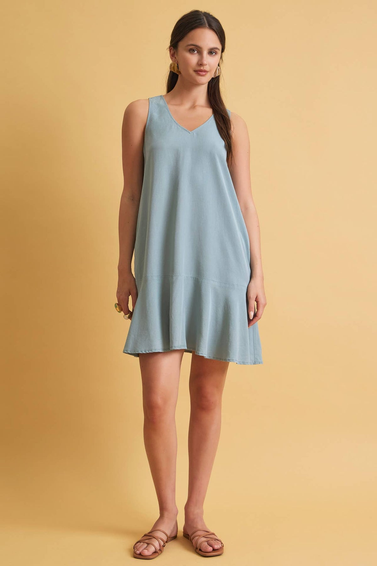 RUFFLE HEM TENCEL MINI DRESS