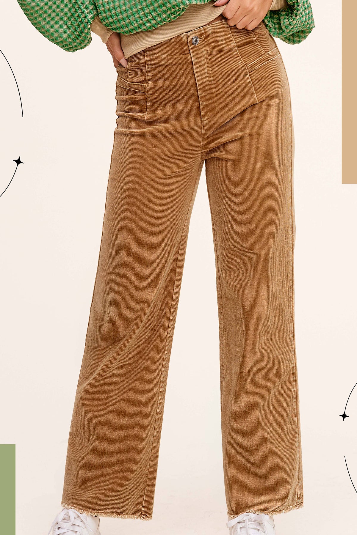 Mineral Washed High Waisted Wide Leg Corduroy Pants One Amazing
