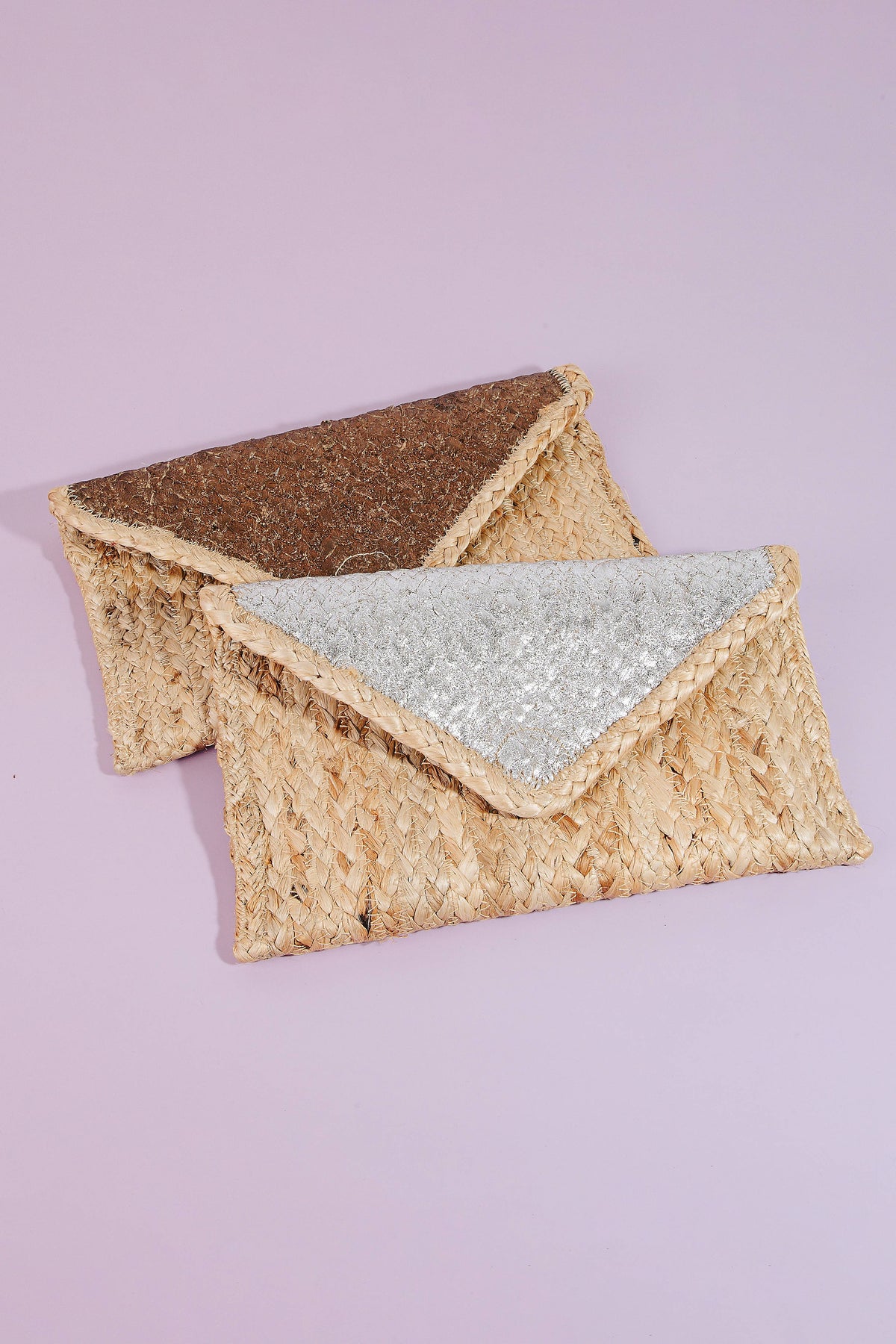 Metallic Accent Jute Envelope Clutch Bag