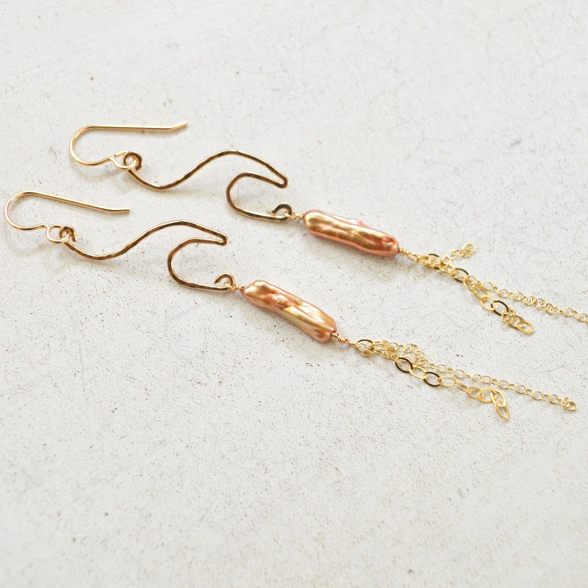 Gold Wave Pearl Earrings