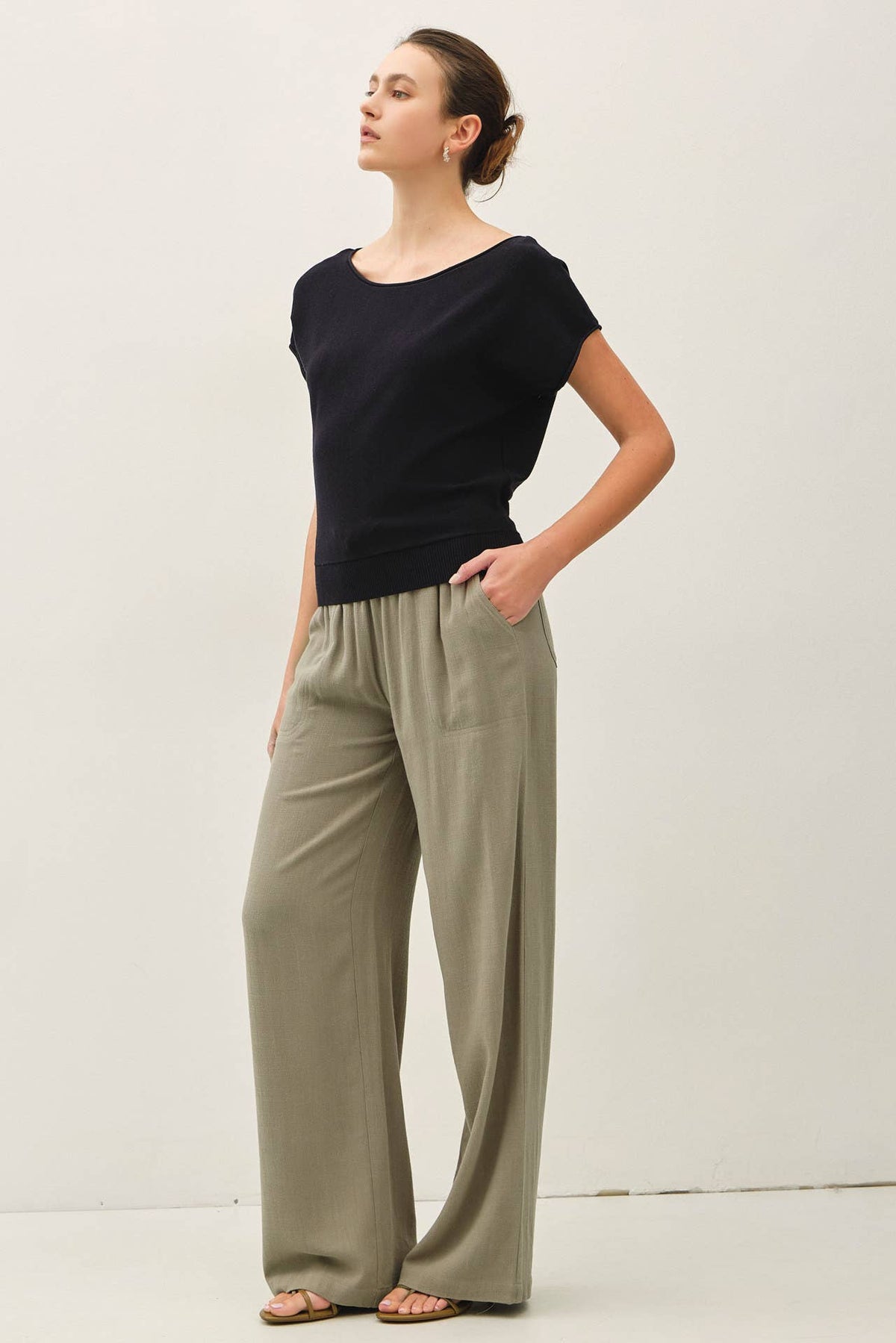 BOAT NECK CAP SLEEVE FINE SWEATER TOP