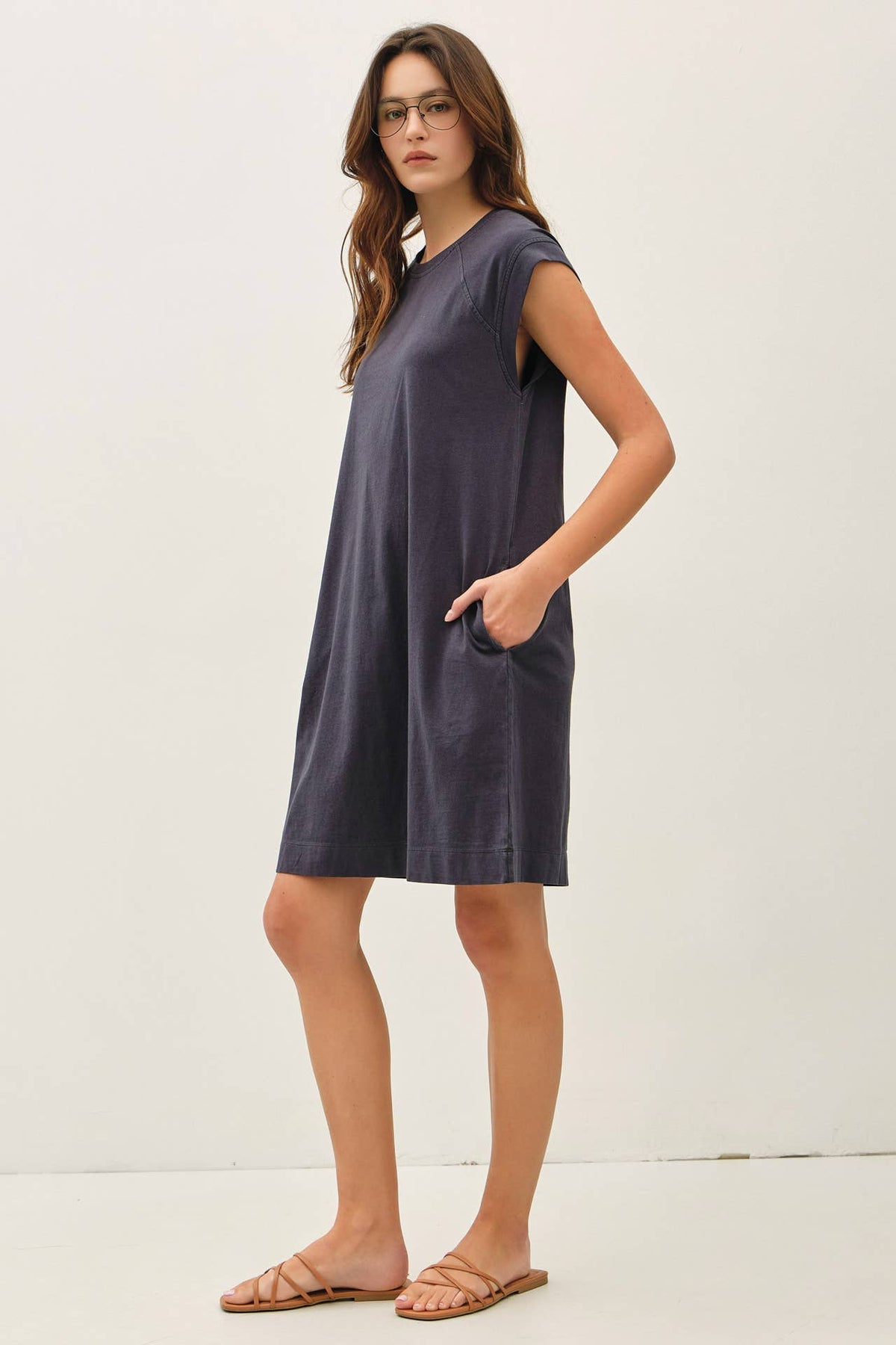 CASUAL CAPPED SLEEVE JERSEY DRESS