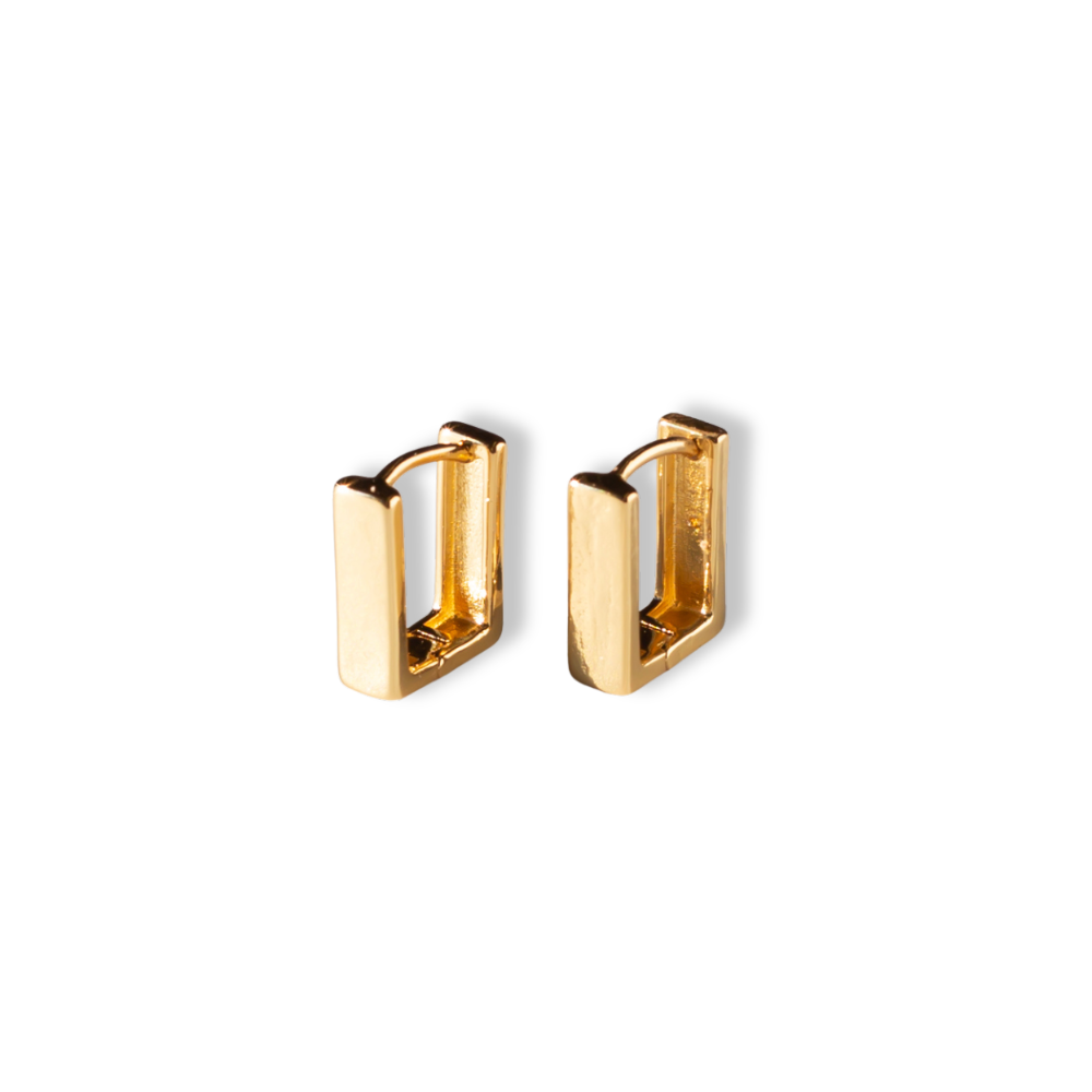 Gilded Gold Earrings-Rectangle Huggies | Earrings for Women