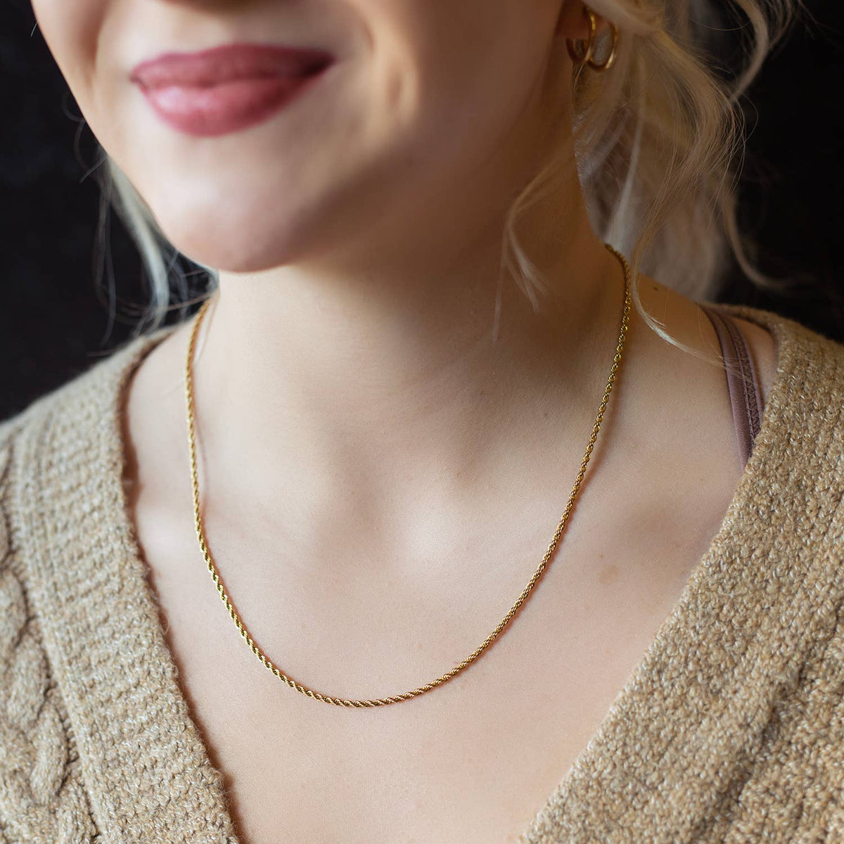 Gilded Gold Necklace-20" Rope Chain | Charm Bar Necklace