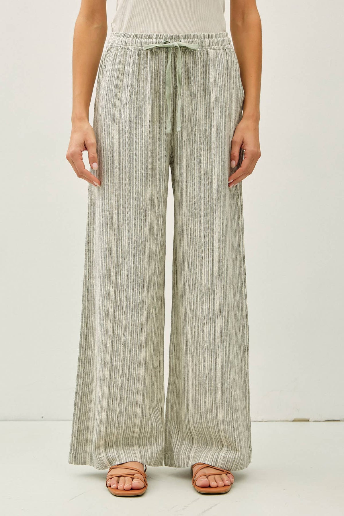 STRIPED LINEN WIDE LEG PANTS
