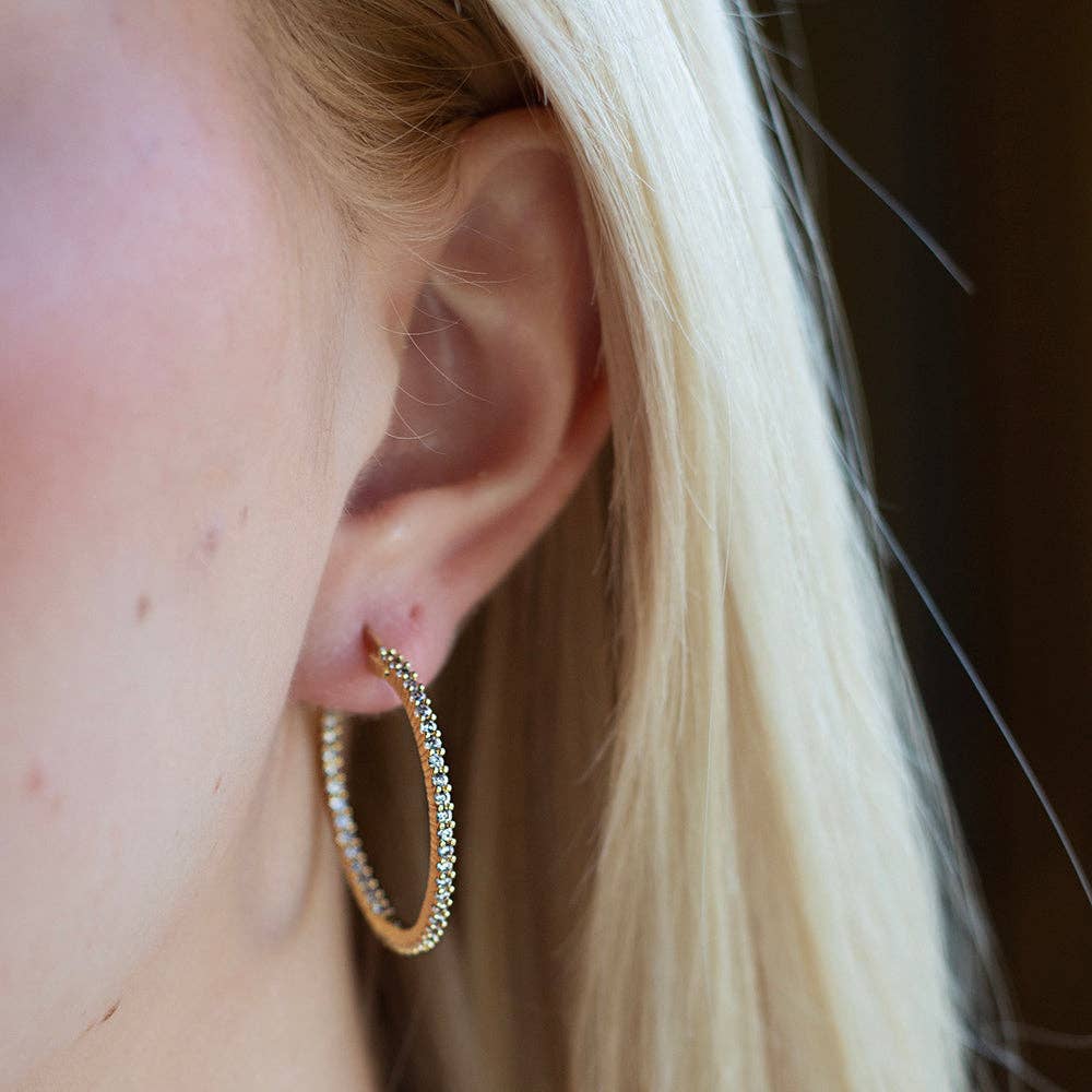 Gilded Gold Earrings-Rhinestone Hoops | Earrings for Women