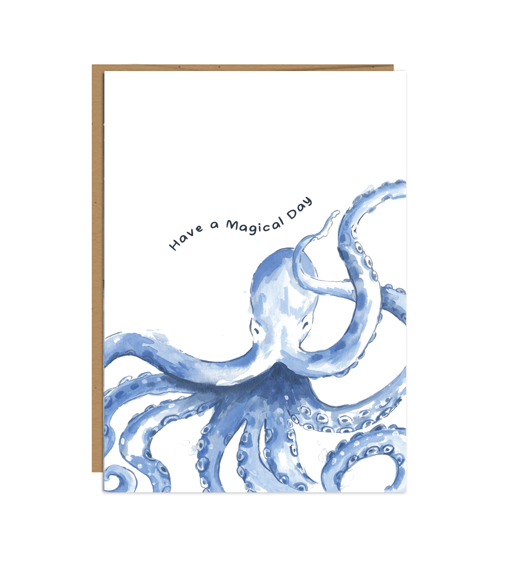 Nautical Blue Octopus  Coastal Birthday Greeting card