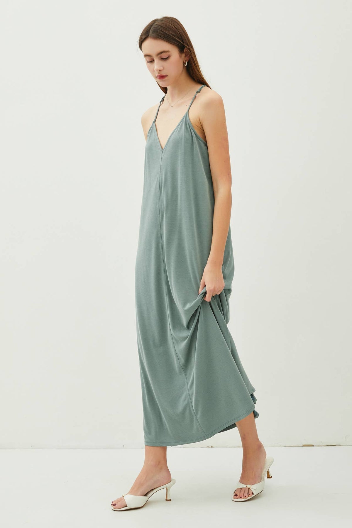 MODAL V-NECK RACERBACK ADJUSTABLE STRAP MAXI DRESS