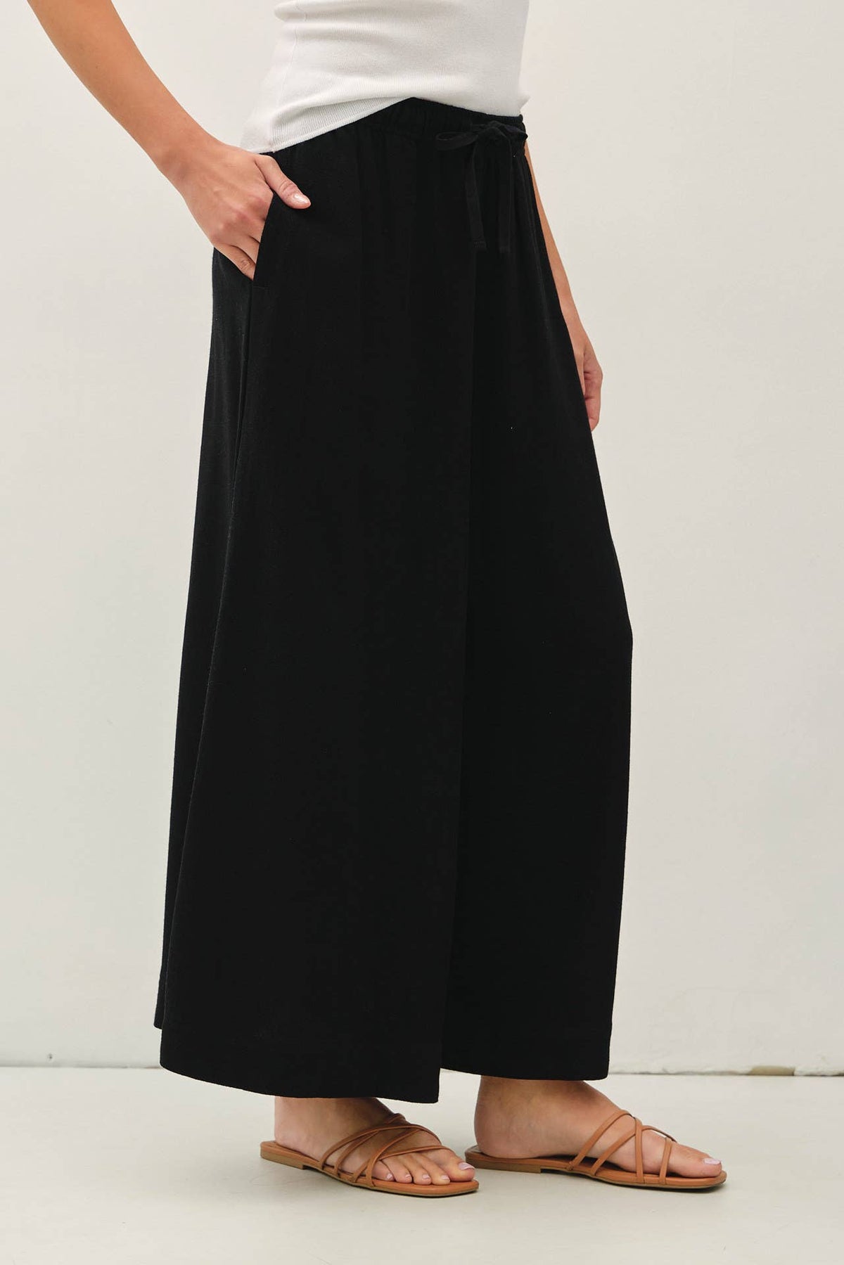 LINEN BLEND CROPPED PALAZZO PANTS