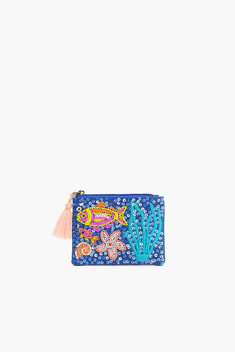 Ocean Bliss Hand-Beaded Coin Pouch