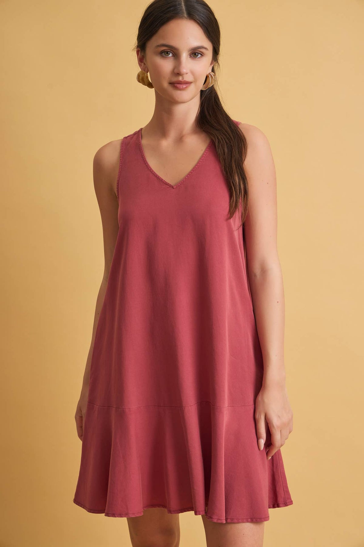 RUFFLE HEM TENCEL MINI DRESS