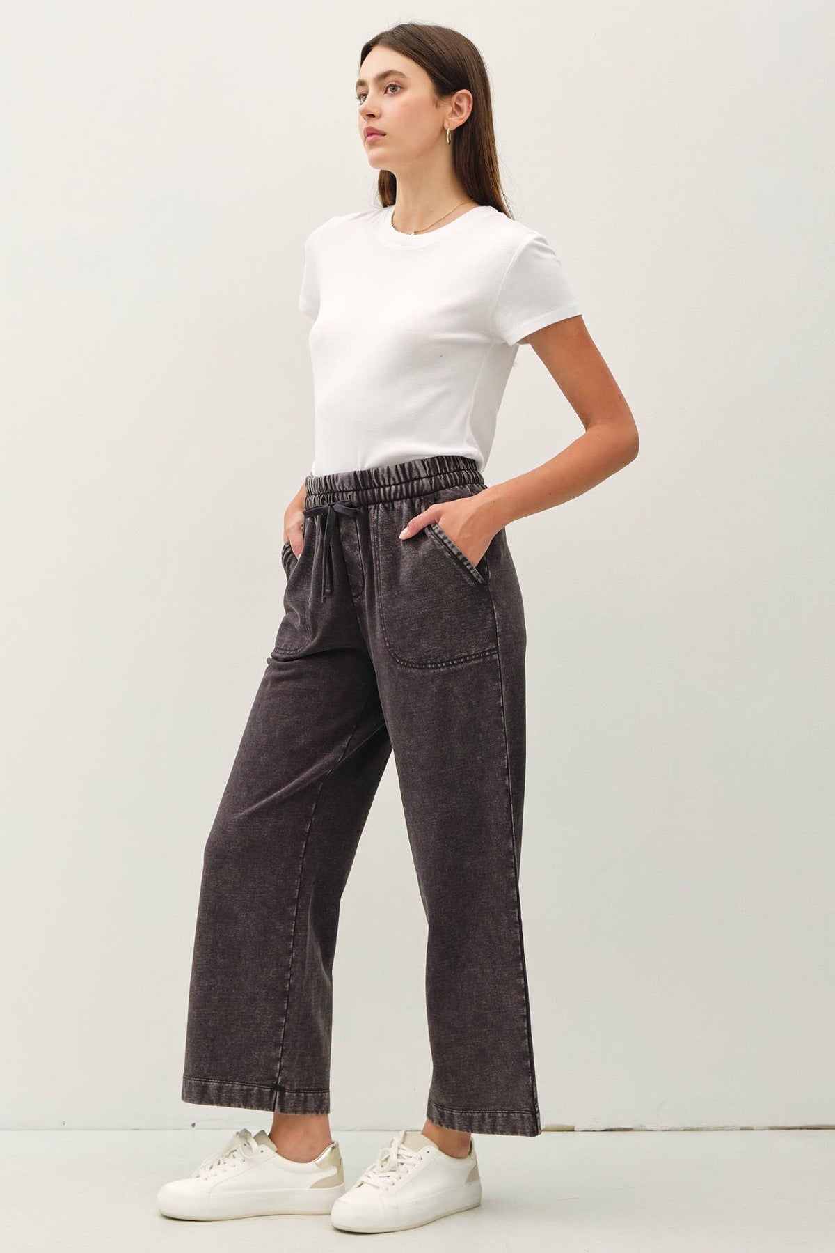 ACID WASH COTTON DRAWSTRING SWEATPANTS