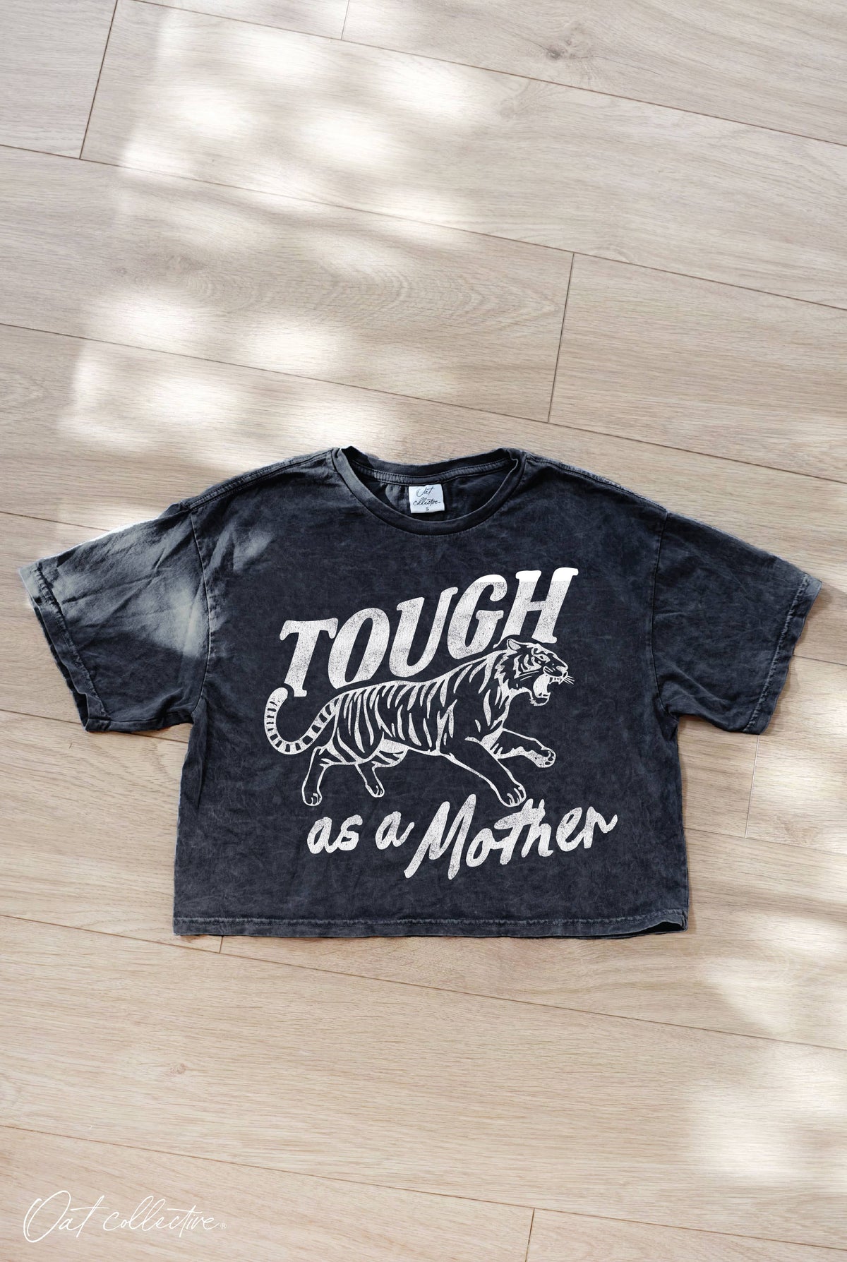 TOUGH AS A MOTHER Cropped Mineral Graphic Top