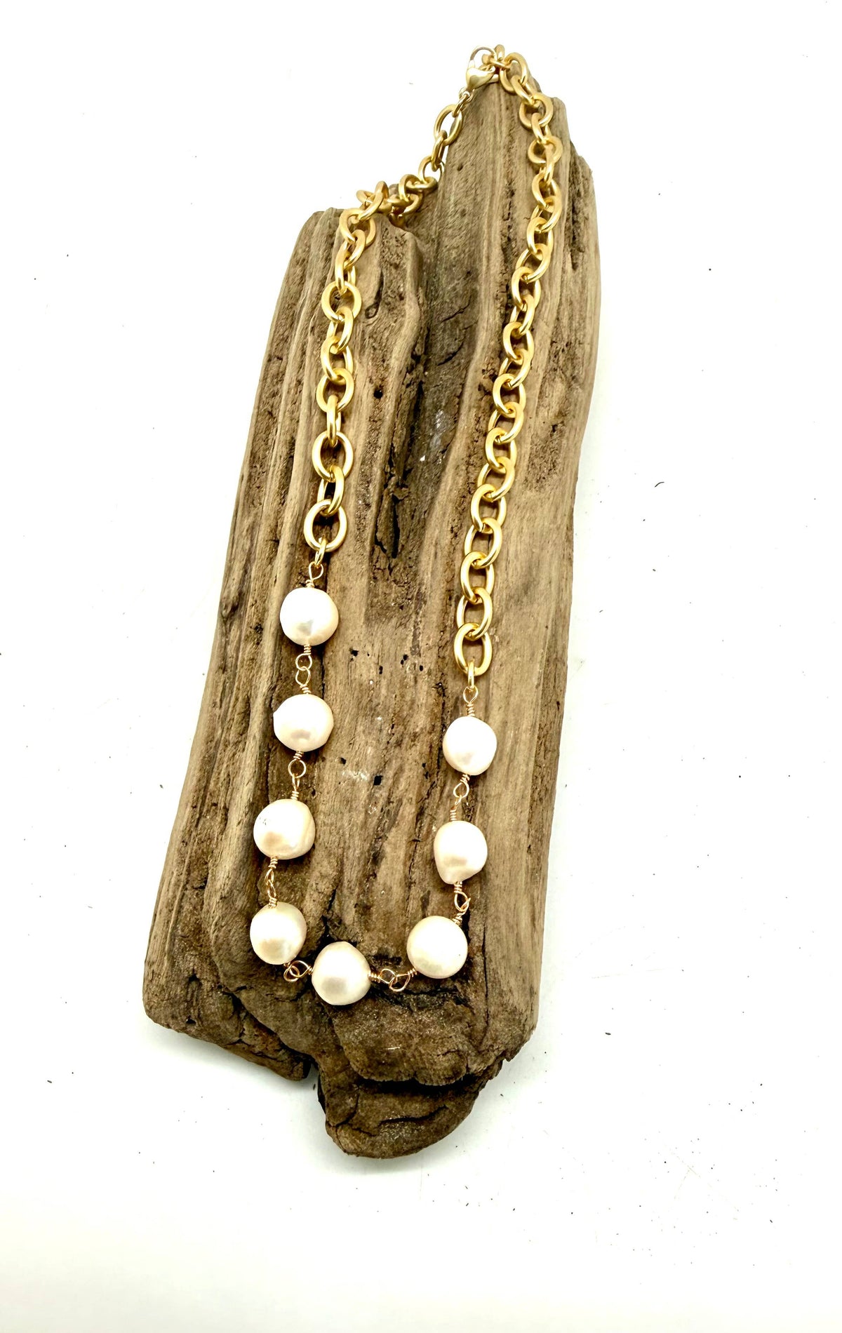 Necklace 10mm Freshwater Pearl w/AlloyPlatedMatteGold18”w/2”