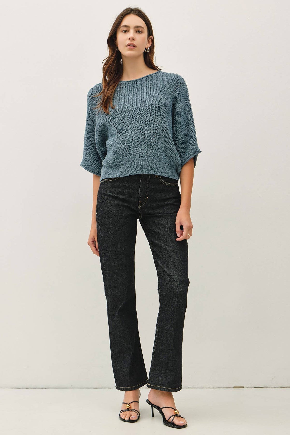 POINTELLE DOLMAN SLEEVE CROPPED SWEATER