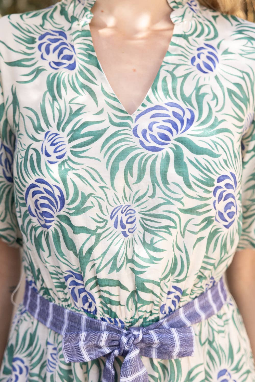 Floral Print Contrast Stripe Midi Dress