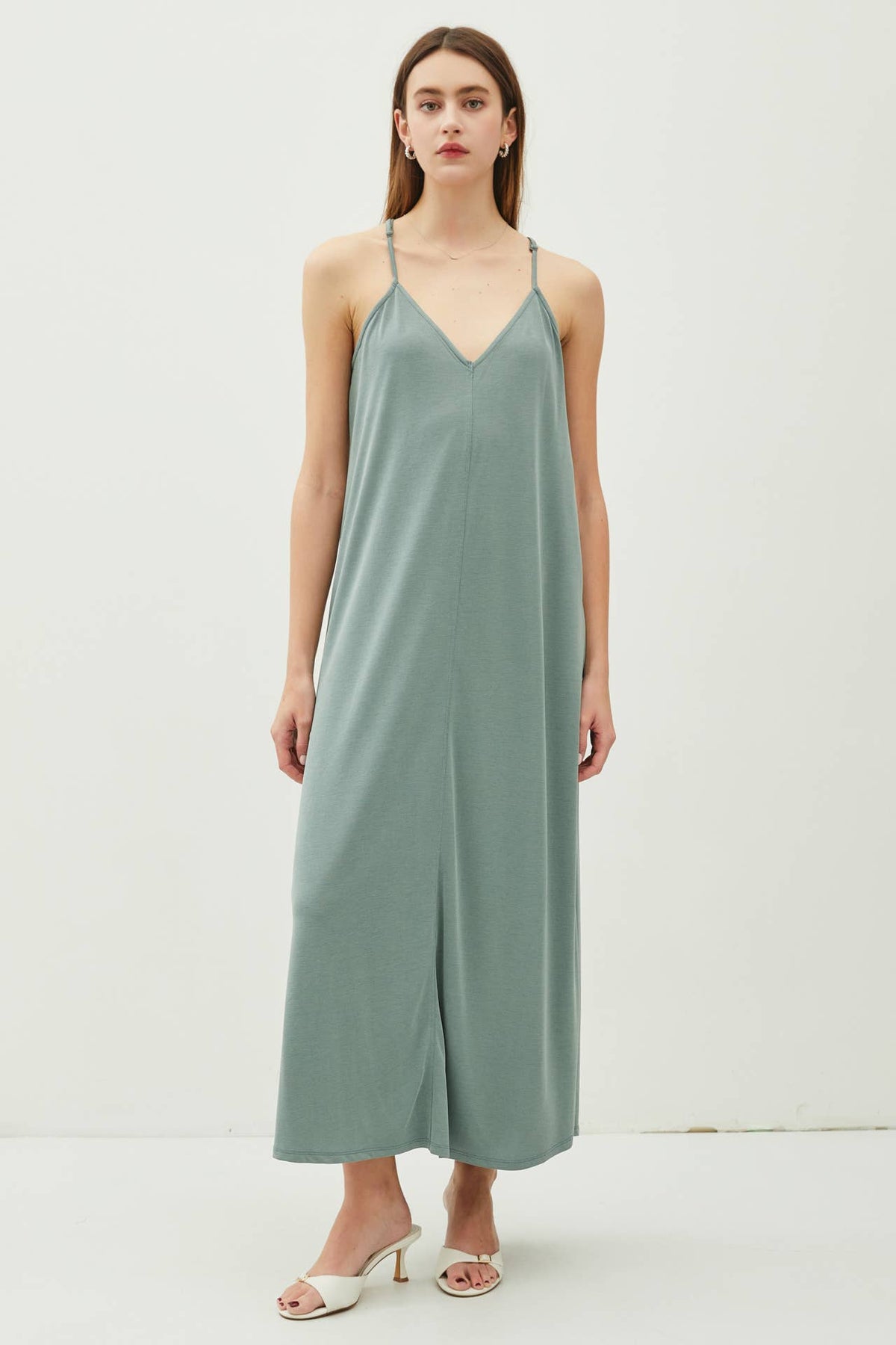 MODAL V-NECK RACERBACK ADJUSTABLE STRAP MAXI DRESS
