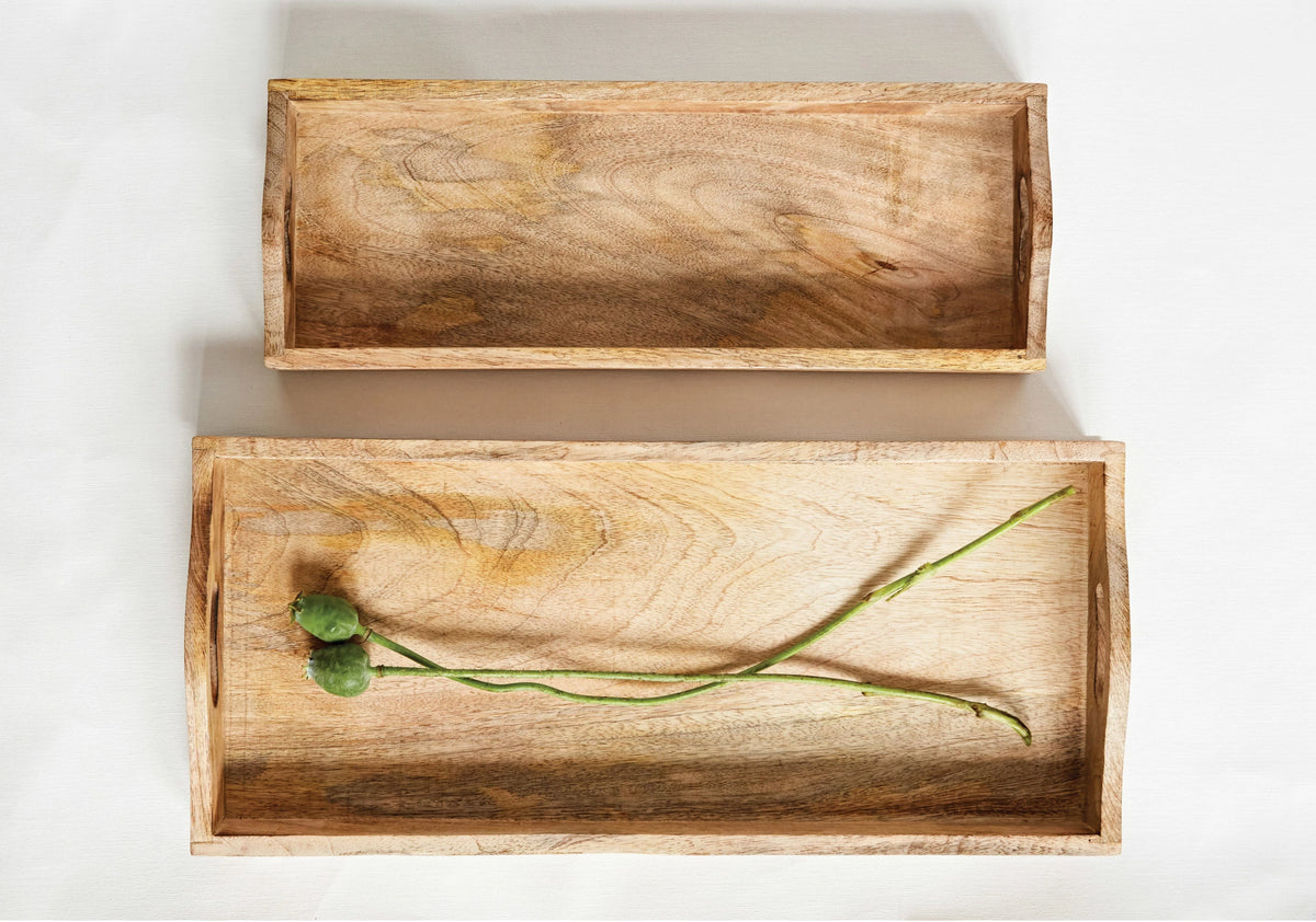 Rectangle Mango Wood Tray with Handles - 2 Sizes