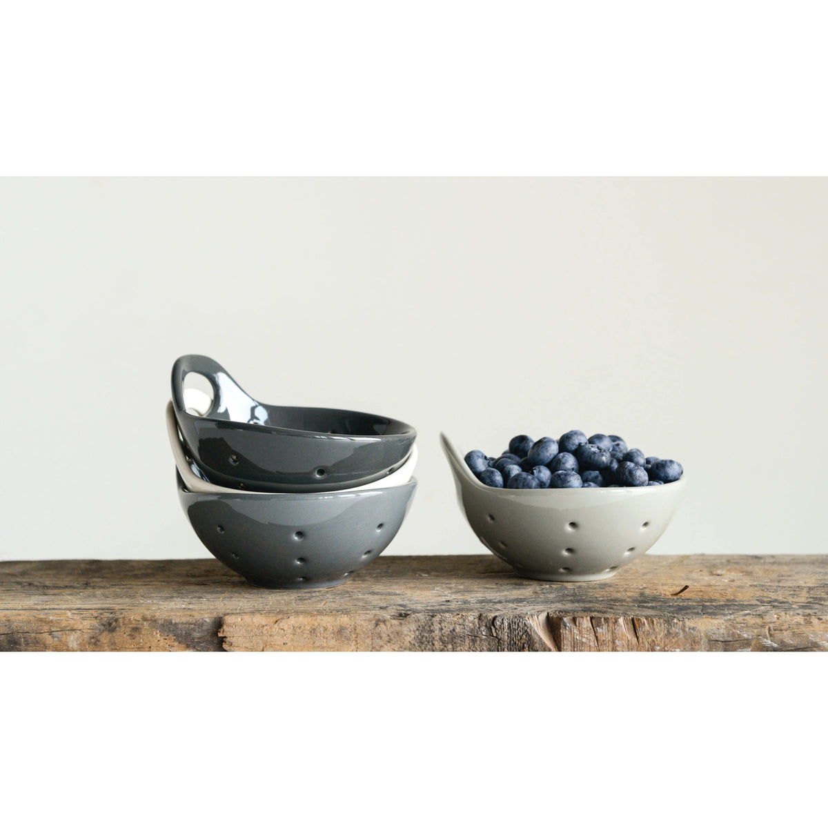 Stoneware 5" x 3" Berry Bowl with Handle - 4 Colors