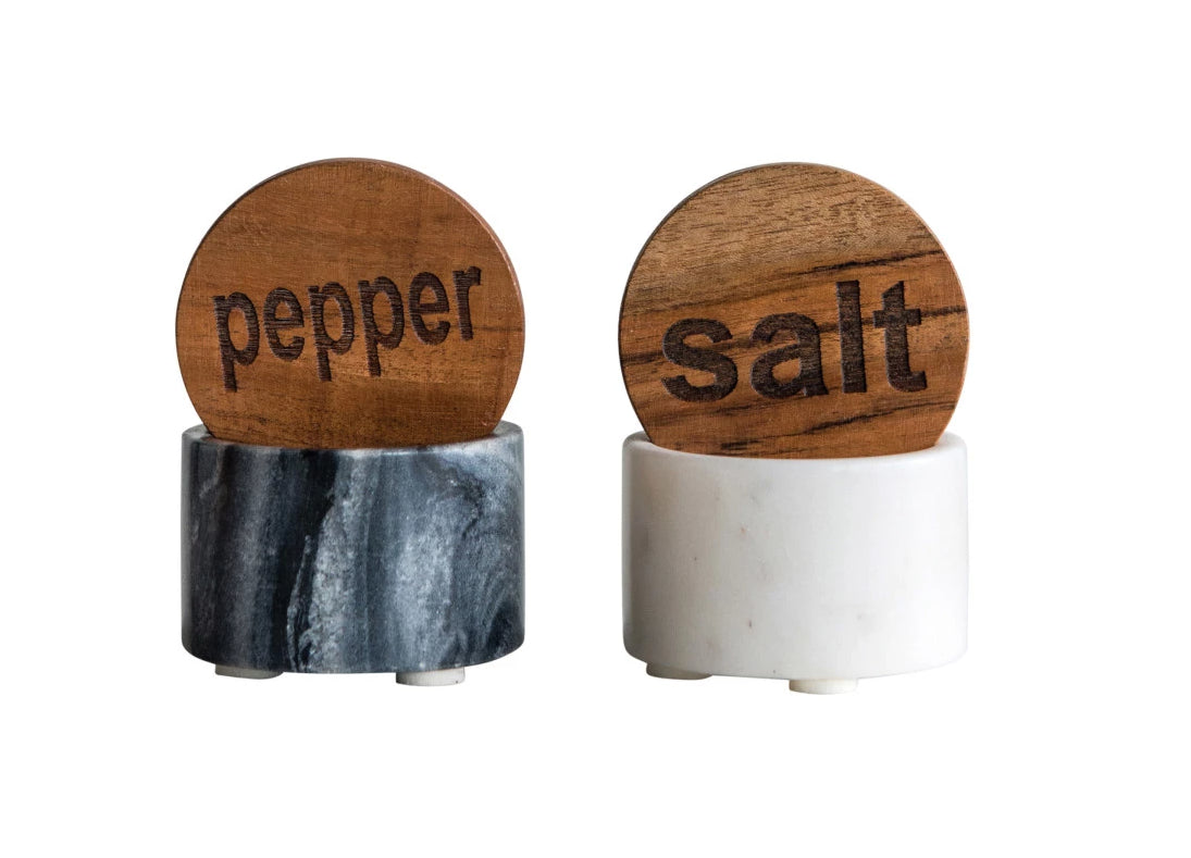 Salt & Pepper Pinch Pots with Wood Lid - 2 styles. Each Sold Separately.