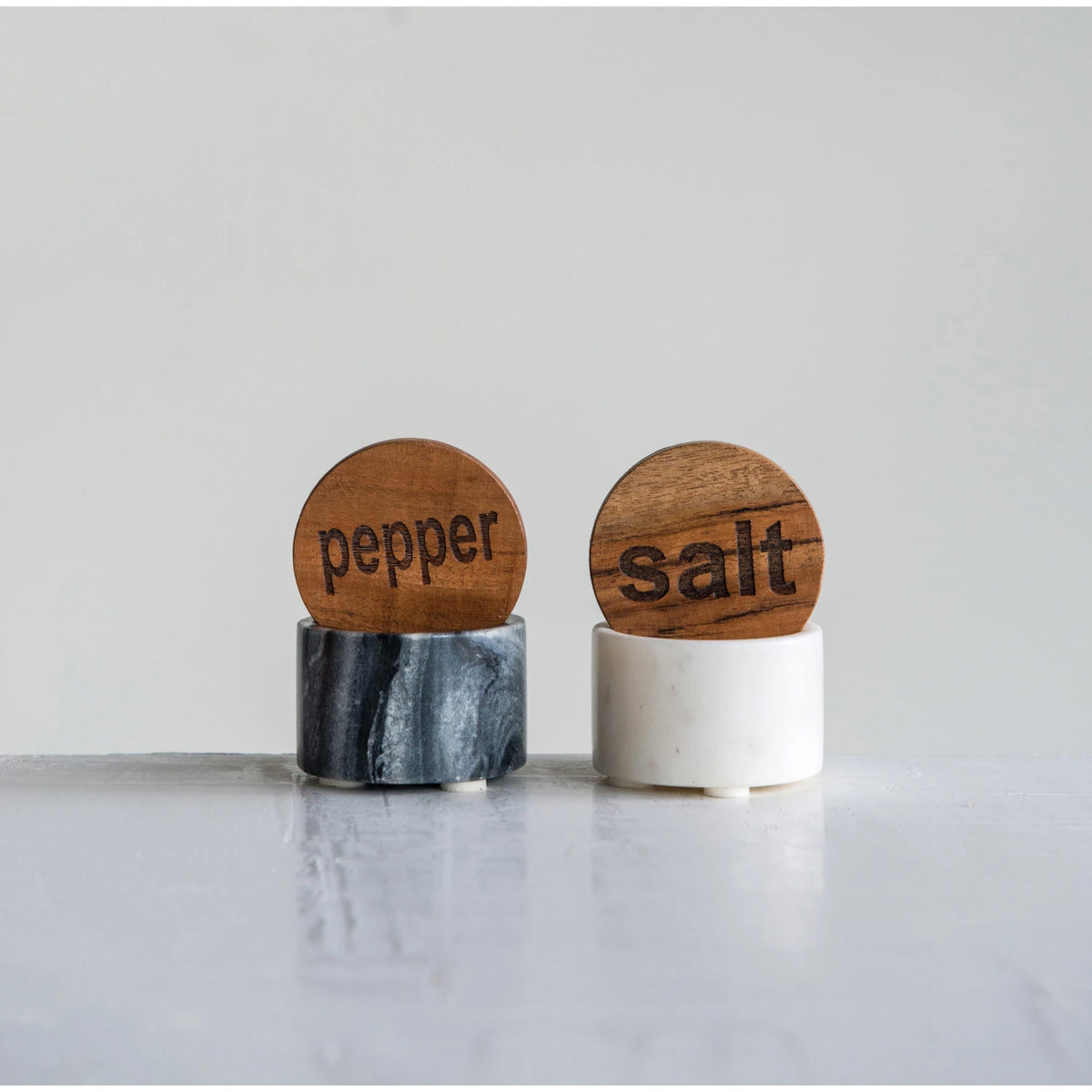 Salt & Pepper Pinch Pots with Wood Lid - 2 styles. Each Sold Separately.