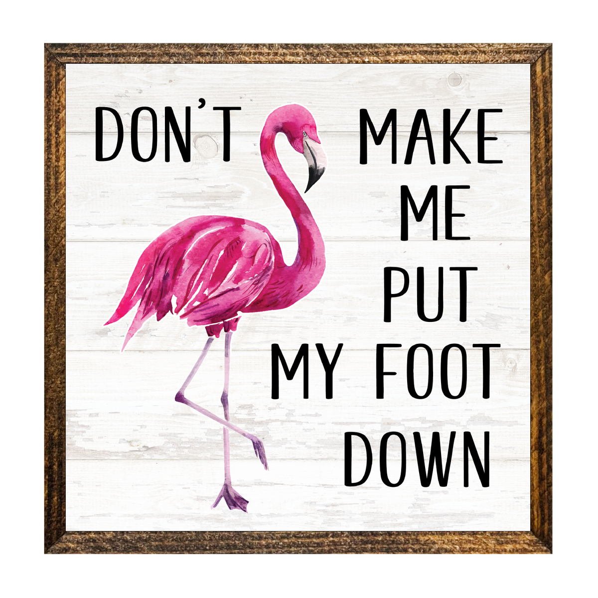 7"x7" WOOD FRAMED CANVAS SHELF SITTER-FOOT DOWN FLAMINGO