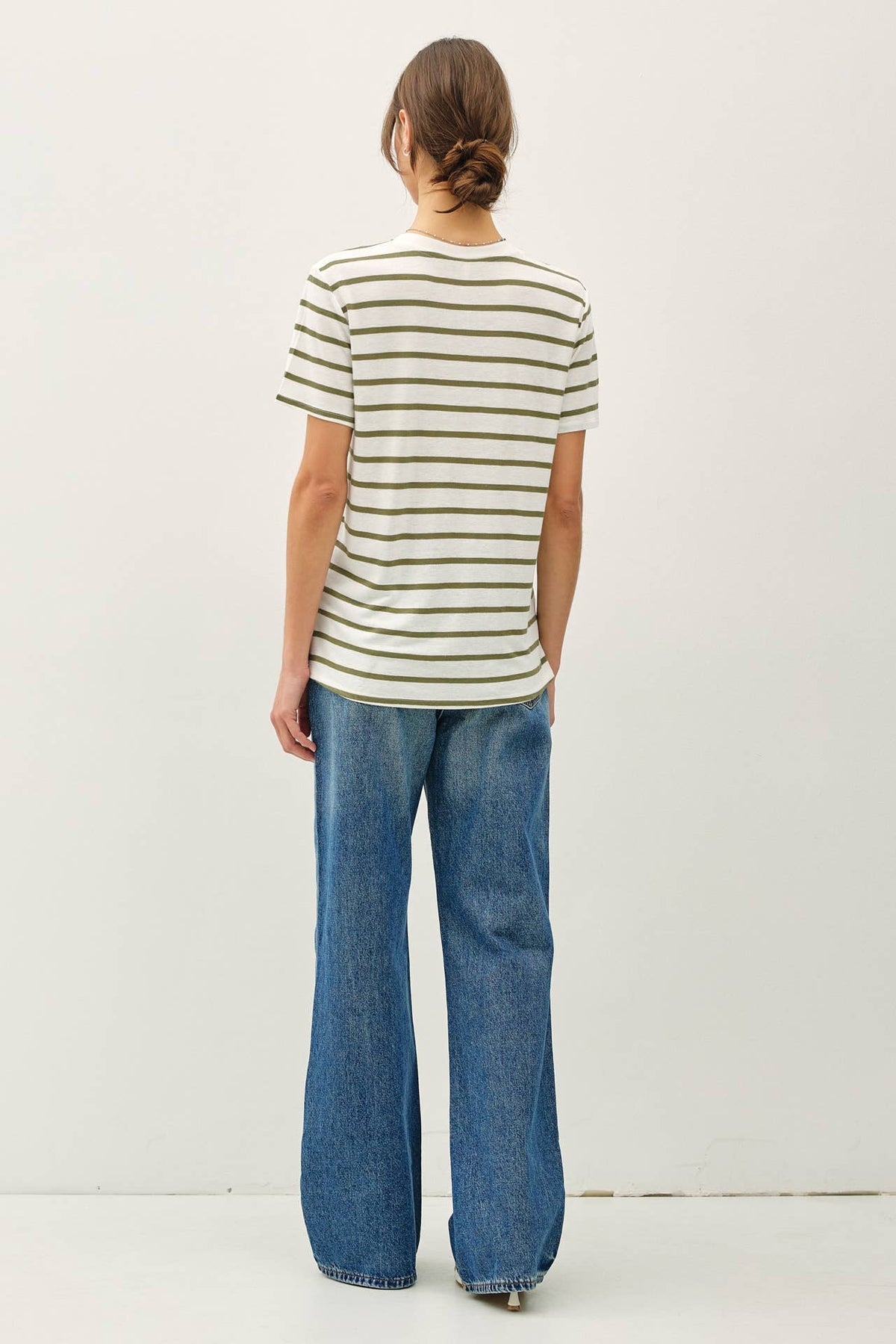 COTTON LINEN BLEND RELAXED FIT STRIPED T-SHIRT