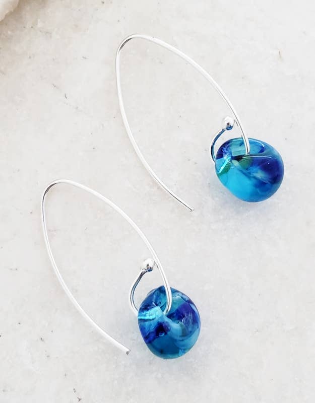Curled Marquis Earrings in Azure Blue