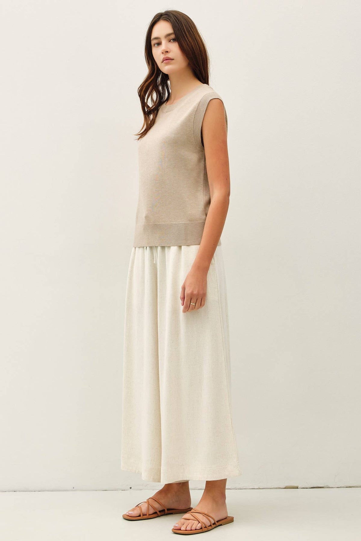 LINEN BLEND CROPPED PALAZZO PANTS