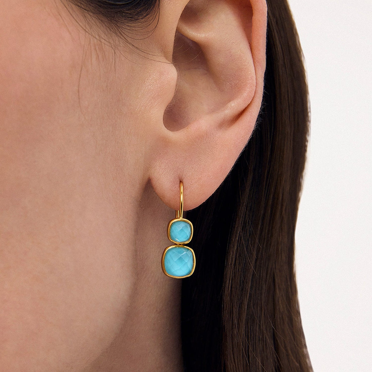 Monterey Droplet Earrings - Gold - Iridescent Turq