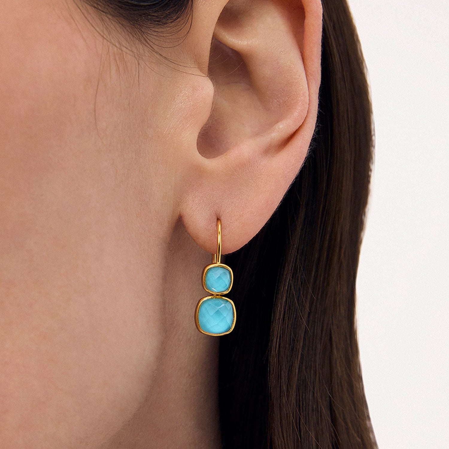 Monterey Droplet Earrings - Gold - Iridescent Turq