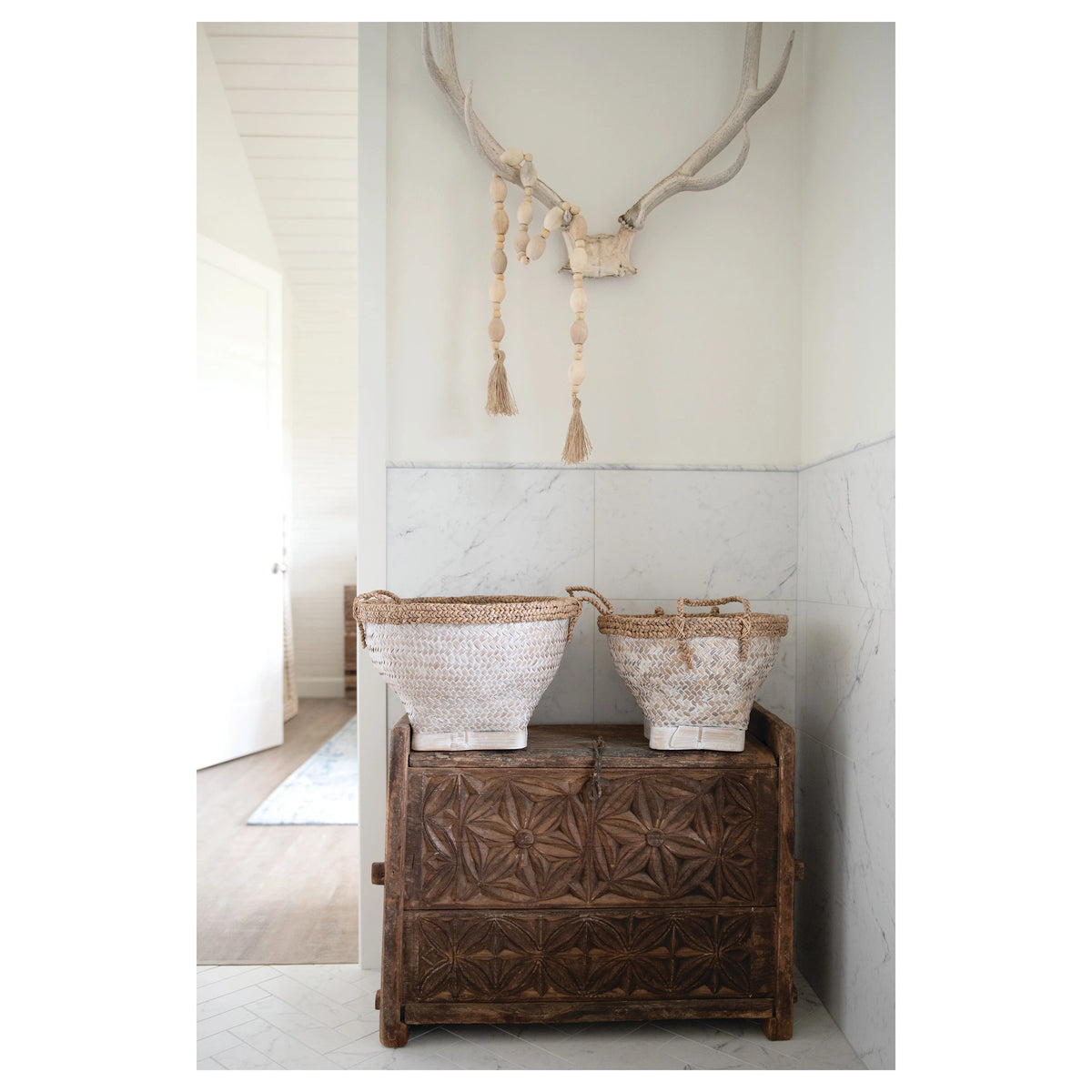 Mango Wood Bead Garland with Jute Tassels