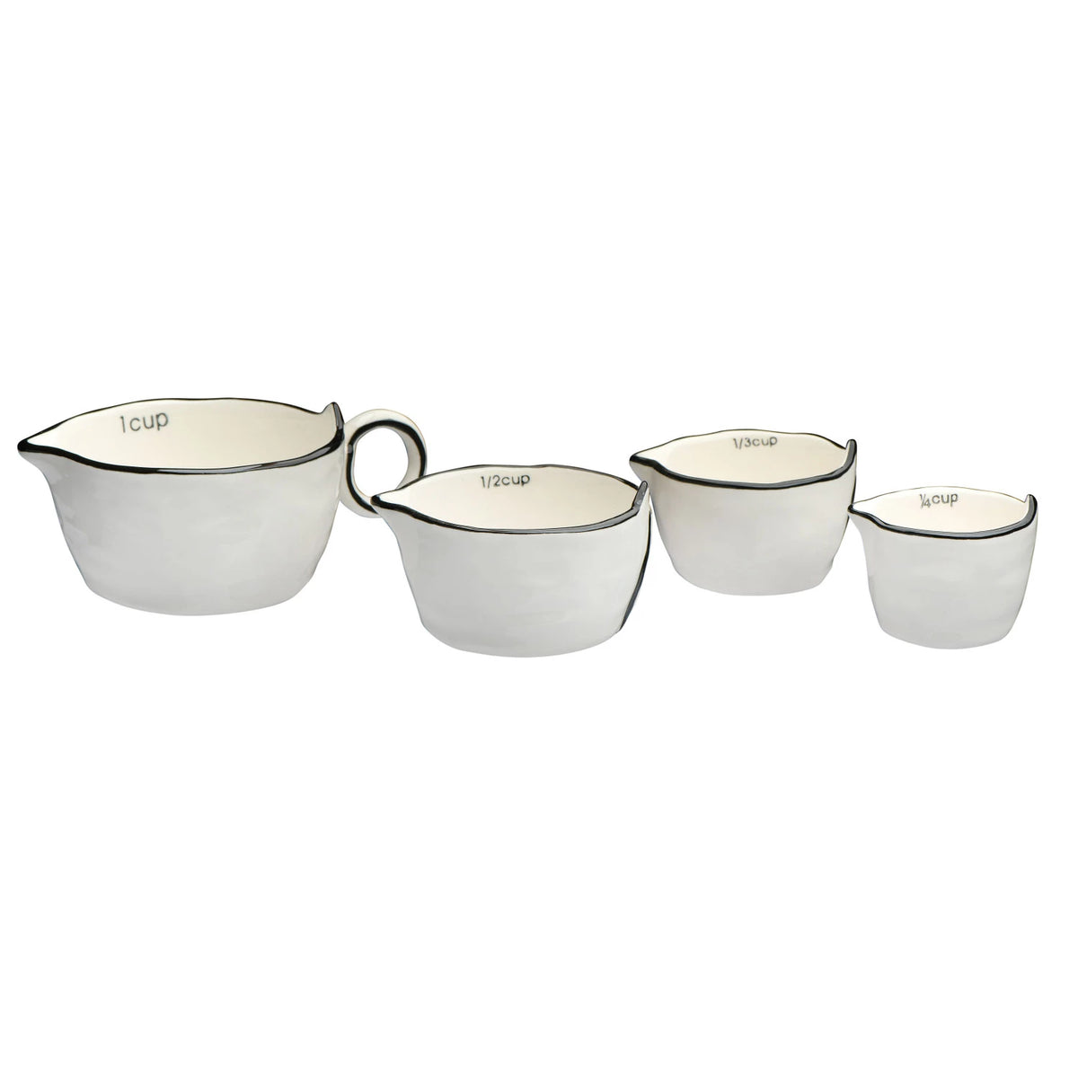 Stoneware White with Black Rim Measuring Cups - Set of 4