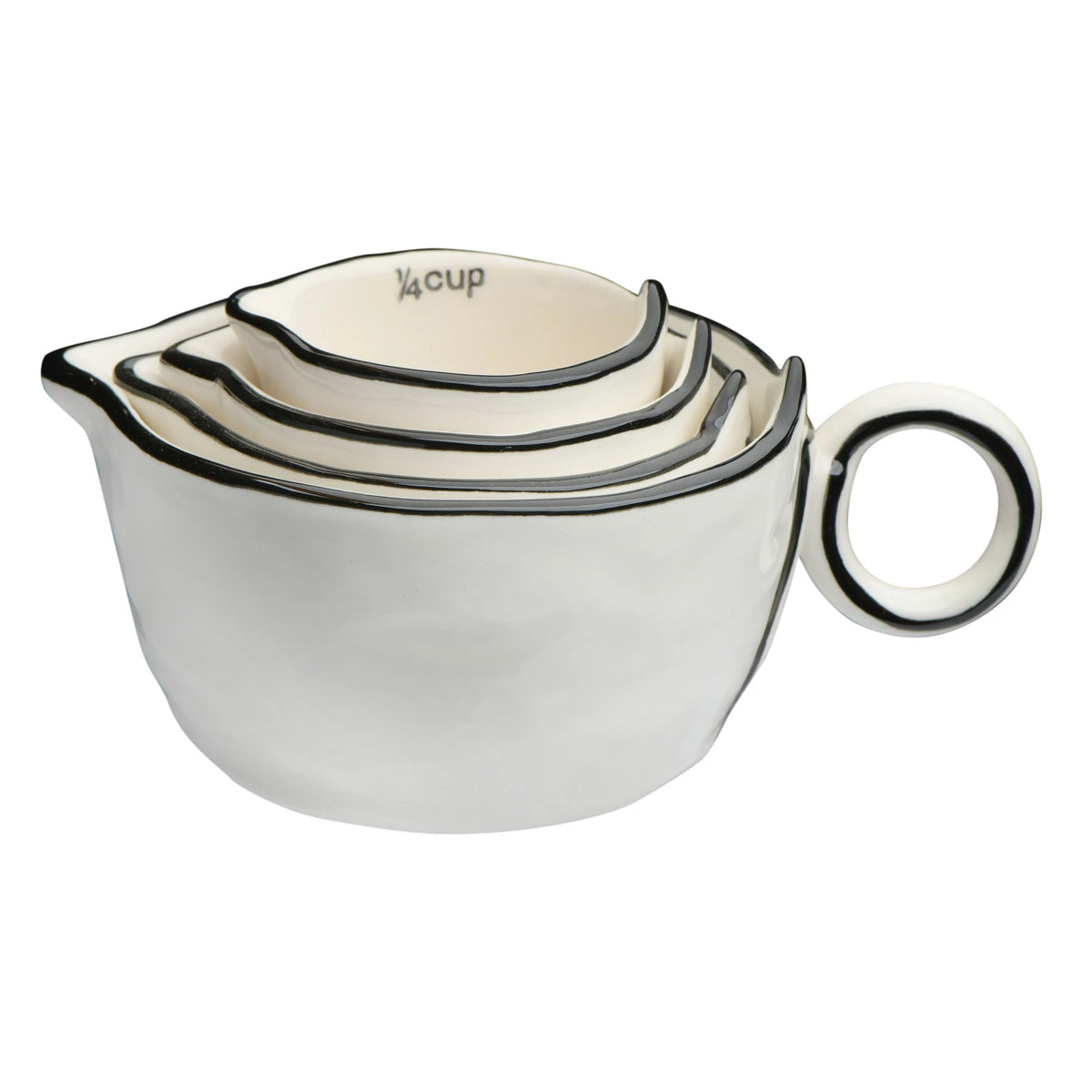 Stoneware White with Black Rim Measuring Cups - Set of 4