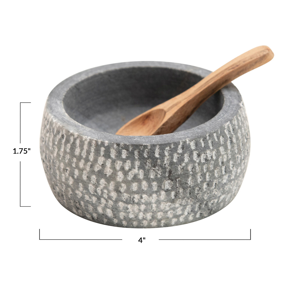 Granite Bowl with Carved Wood Spoon - Set of 2