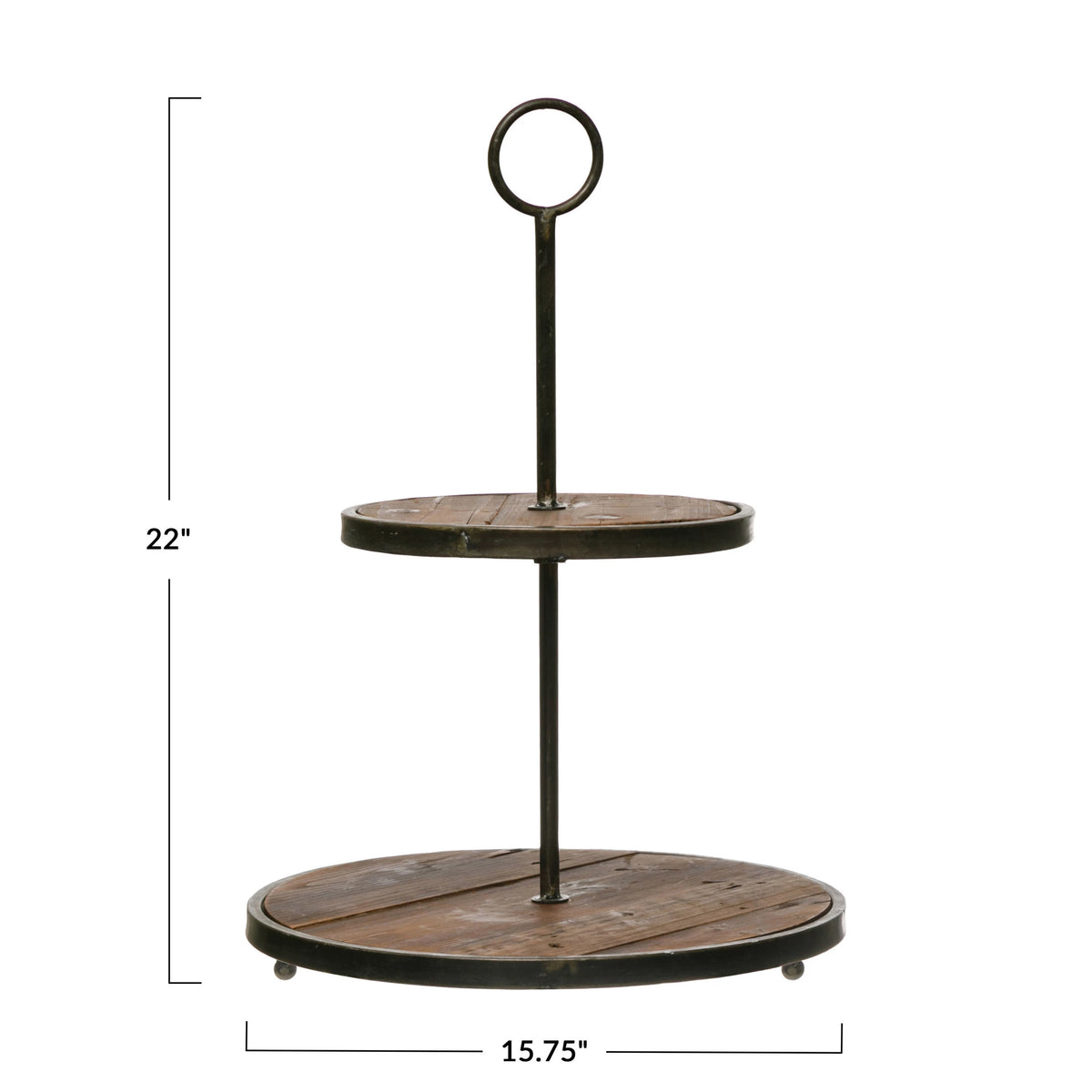 Decorative Wood & Metal 2-Tier Tray