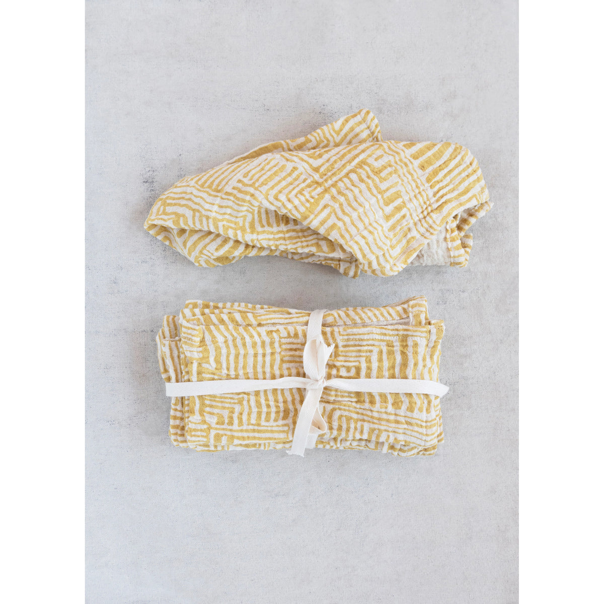 Mustard & Cream Cotton Napkins with Kuba Cloth Pattern - Set of 4