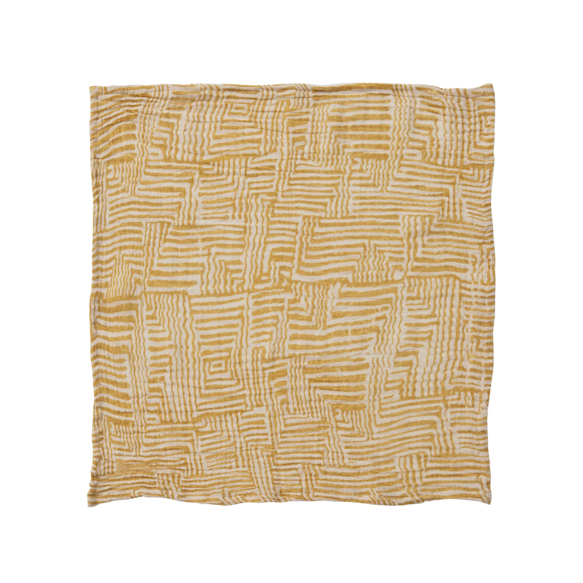 Mustard & Cream Cotton Napkins with Kuba Cloth Pattern - Set of 4