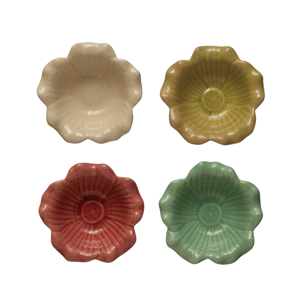 Debossed Stoneware Flower Bowl, Crackle Glaze - 4 Colors