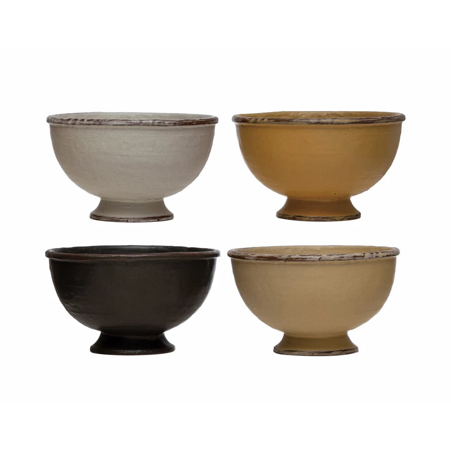 Footed Stoneware Bowl with Reactive Glaze Finish - 4 Colors