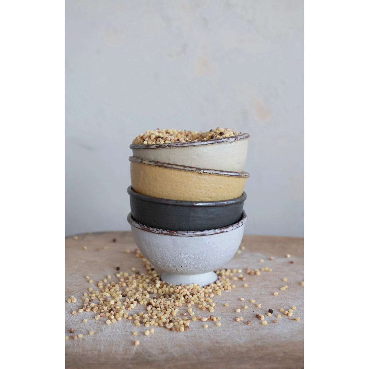 Footed Stoneware Bowl with Reactive Glaze Finish - 4 Colors